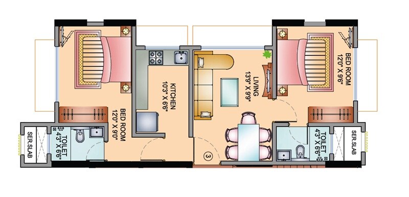 Floor plan of 2 BHK 548 Sq. Ft. Apartment in Kavya Shree Laxmi, Mumbai