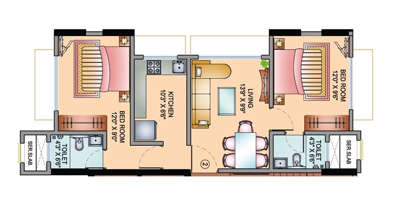 Floor plan of 2 BHK 663 Sq. Ft. Apartment in Kavya Shree Laxmi, Mumbai