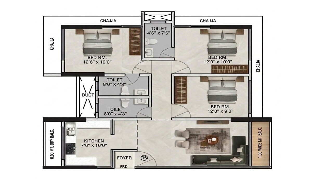 3 BHK 1062 Sq. Ft. Apartment