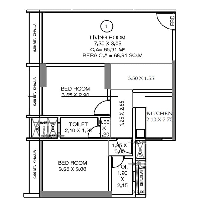 2 BHK 742 Sq. Ft. Apartment