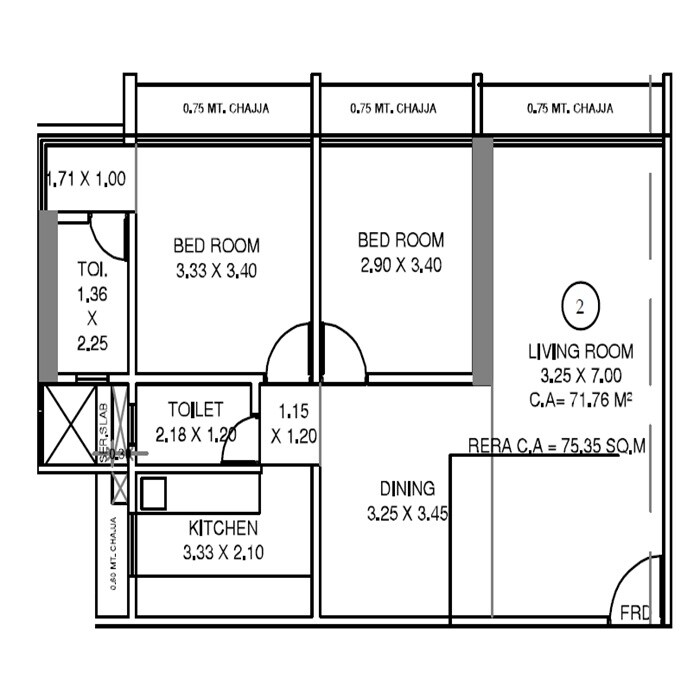 2 BHK 811 Sq. Ft. Apartment