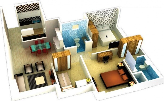 Floor plan of 3 BHK 1483 Sq. Ft. Apartment in Kbj One, Mumbai
