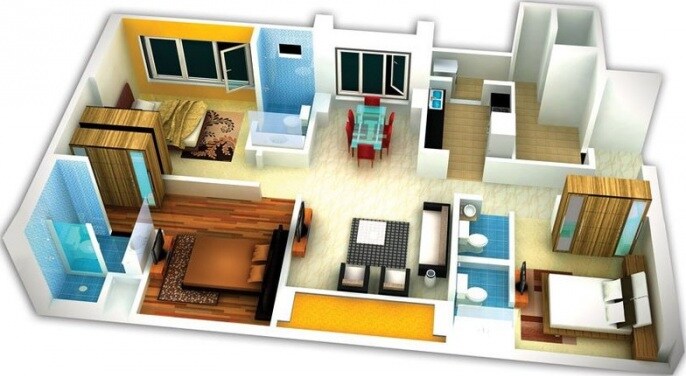 Floor plan of 4 BHK 1990 Sq. Ft. Apartment in Kbj One, Mumbai
