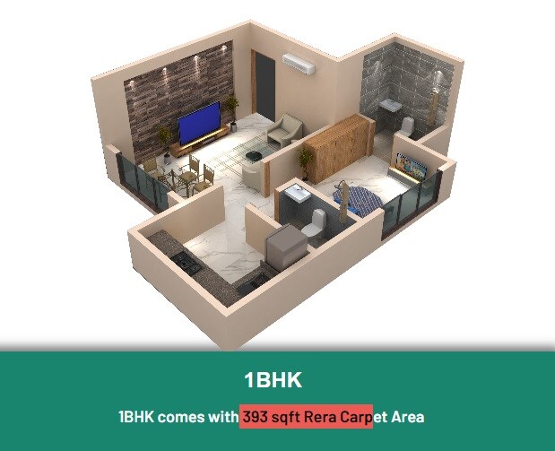 Floor plan of 1 BHK 393 Sq. Ft. Apartment in KCD Emerald, Mumbai