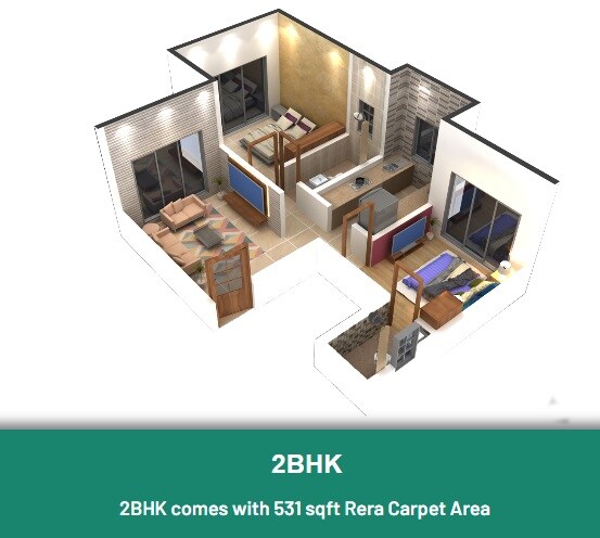 Floor plan of 2 BHK 531 Sq. Ft. Apartment in KCD Emerald, Mumbai