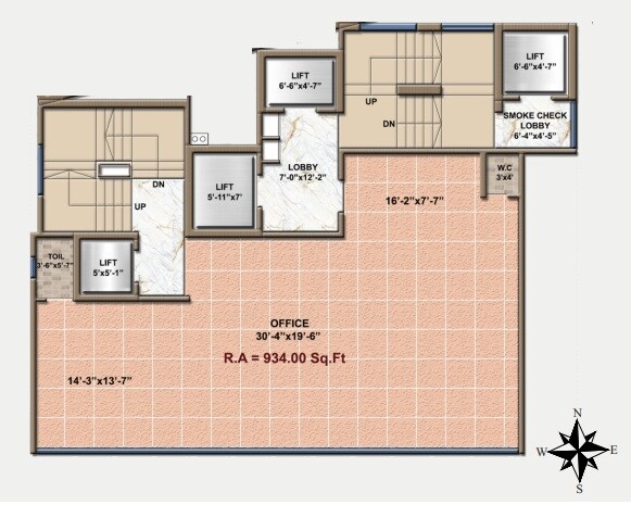 Floor plan of 934 Sq. Ft. Office Space in KCD Emerald, Mumbai