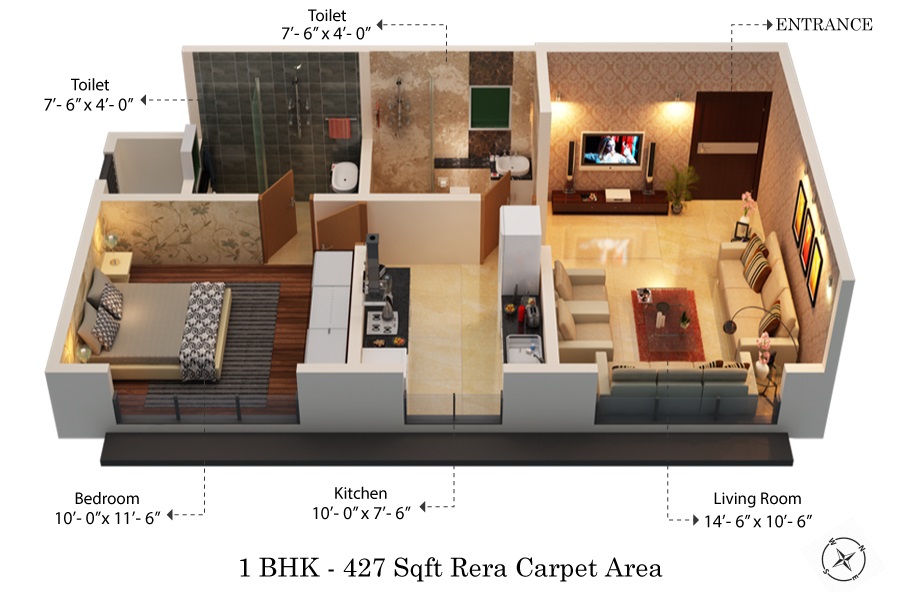 1 BHK 427 Sq. Ft. Apartment in KCD Jogesh Eva