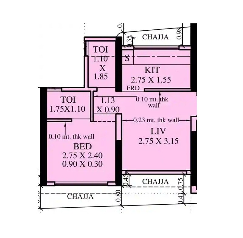 Floor plan of 1 BHK 365 Sq. Ft. Apartment in KCD Lumin, Mumbai