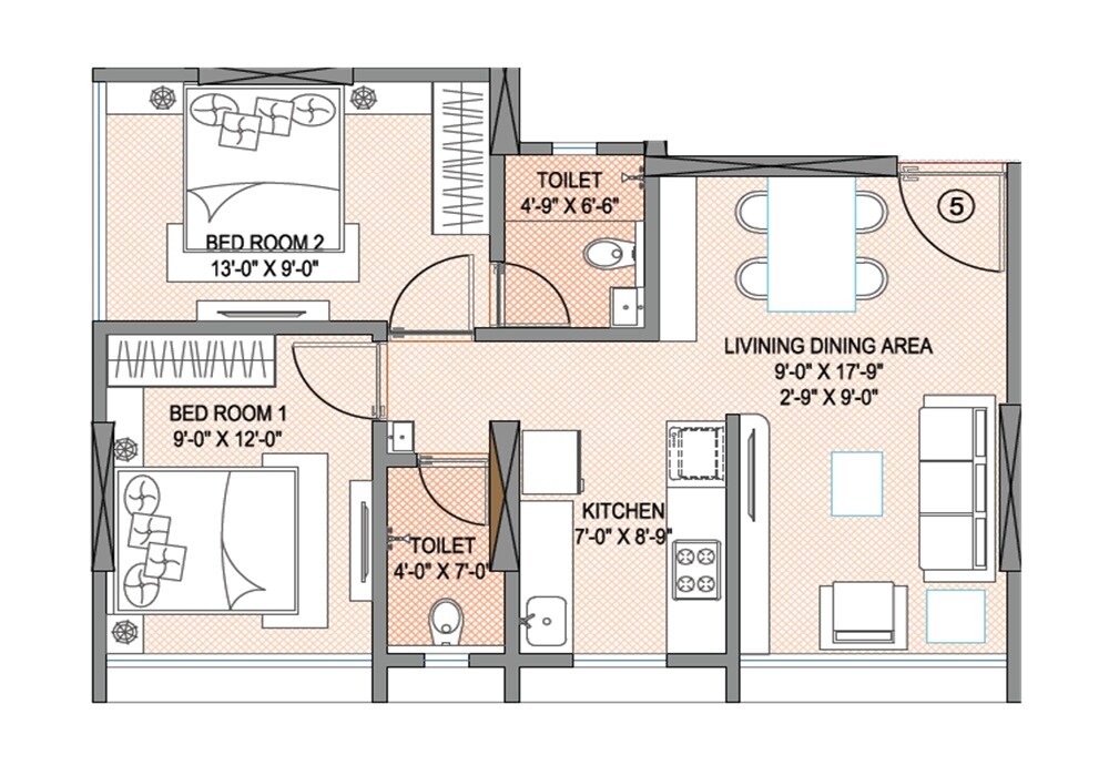 2 BHK 600 Sq. Ft. Apartment