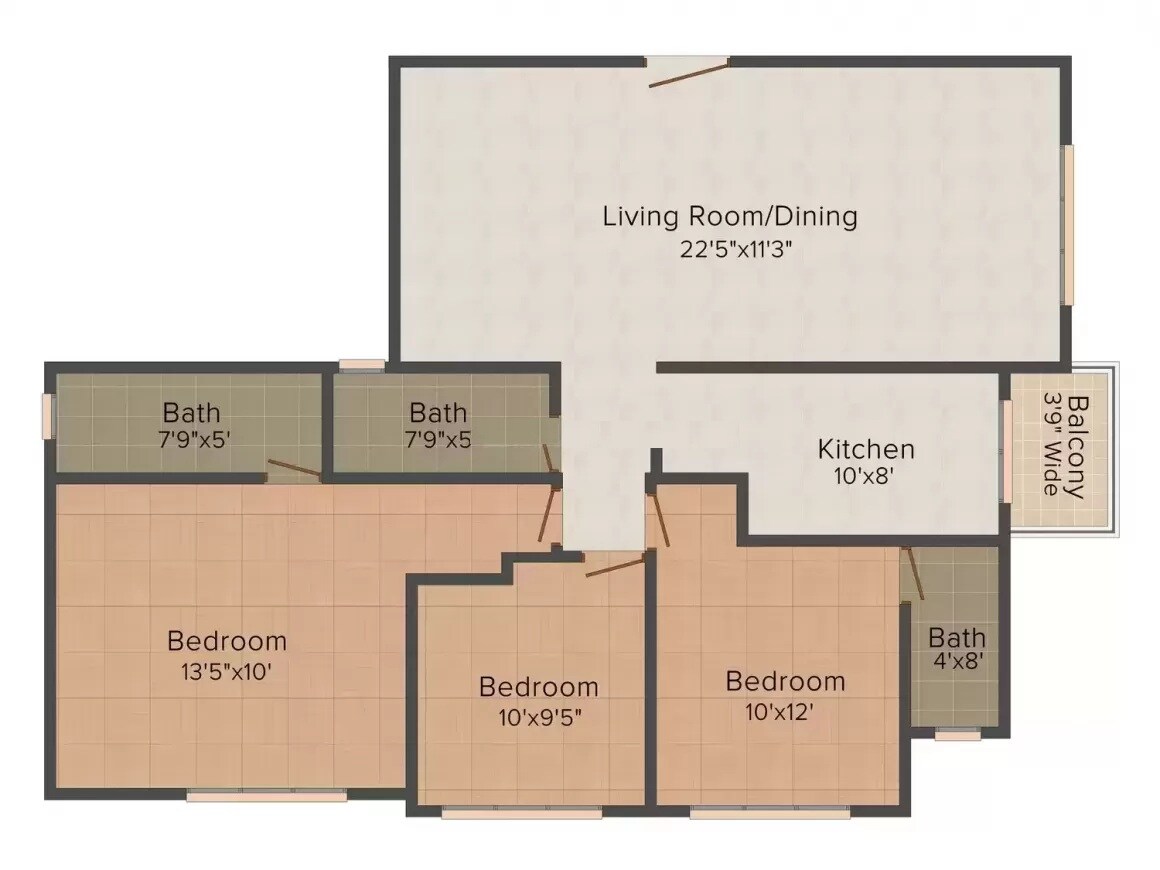 Floor plan of 3 BHK 1550 Sq. Ft. Apartment in Keemaya Heights, Mumbai