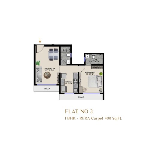 Floor plan of 1 BHK 400 Sq. Ft. Apartment in Kenarc Premia, Mumbai