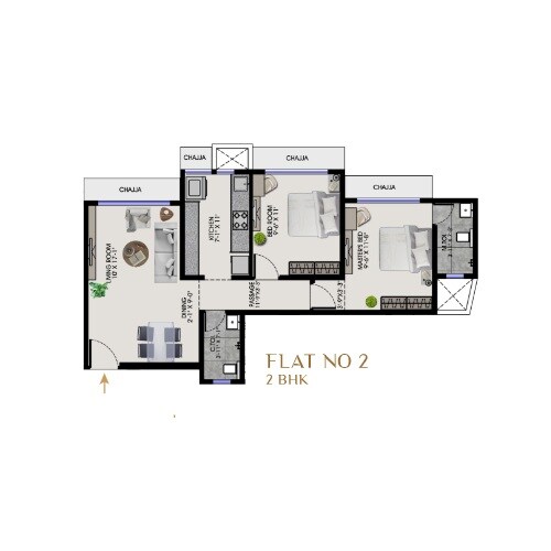 Floor plan of 2 BHK 759 Sq. Ft. Apartment in Kenarc Premia, Mumbai
