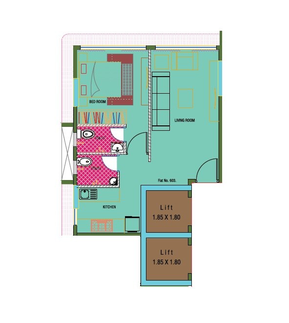 Floor plan of 1 BHK 428 Sq. Ft. Apartment in Kenny Kashi Bhuvan, Mumbai