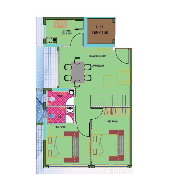 Floor plan of 2 BHK 580 Sq. Ft. Apartment in Kenny Kashi Bhuvan, Mumbai