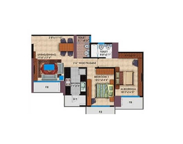 Floor plan of 2 BHK 650 Sq. Ft. Apartment in Kenorita Jewels, Mumbai