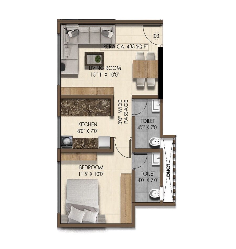 Floor plan of 1 BHK 433 Sq. Ft. Apartment in Kesar Niketan, Mumbai