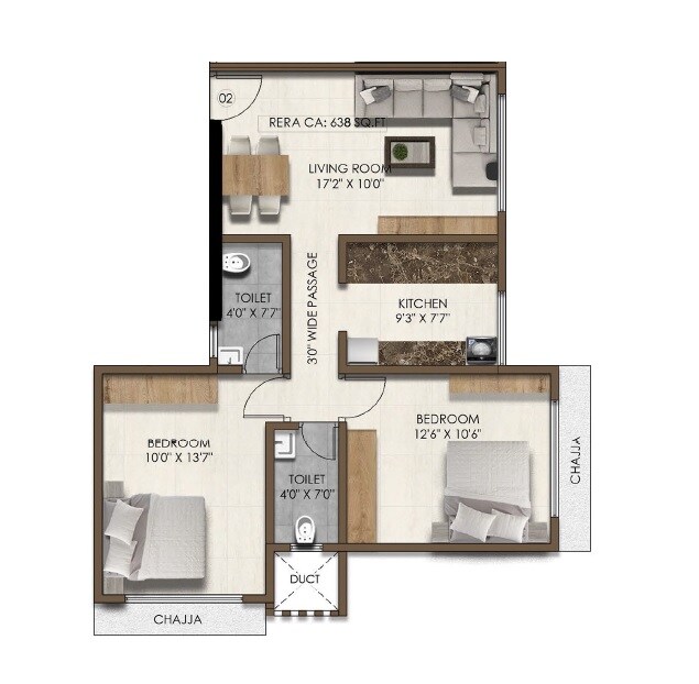 Floor plan of 2 BHK 638 Sq. Ft. Apartment in Kesar Niketan, Mumbai