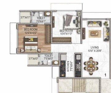 Floor plan of 2 BHK 578 Sq. Ft. Apartment in Kesar Scion, Mumbai