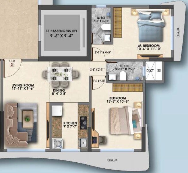Floor plan of 2 BHK 544 Sq. Ft. Apartment in Keytech Om Mayuresh, Mumbai