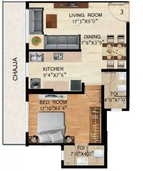 Floor plan of 1 BHK 433 Sq. Ft. Apartment in Keytech Vishakha Heights, Mumbai