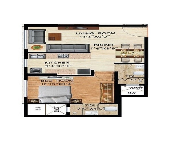 Floor plan of 1 BHK 468 Sq. Ft. Apartment in Keytech Vishakha Heights, Mumbai