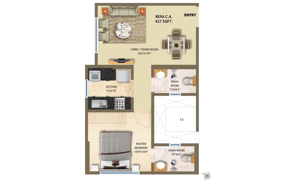 Floor plan of 1 BHK 427 Sq. Ft. Apartment in KGK 24 Karat, Mumbai