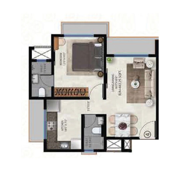 Floor plan of 1 BHK 413 Sq. Ft. Apartment in KH Primestone, Mumbai