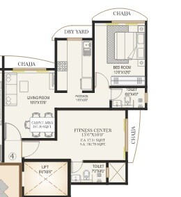 Floor plan of 1 BHK 414 Sq. Ft. Apartment in Khandelwal Sai Iconic, Mumbai