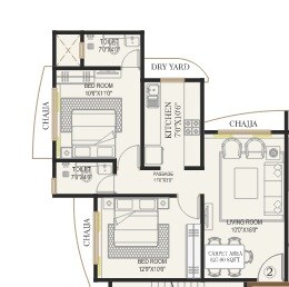 Floor plan of 2 BHK 641 Sq. Ft. Apartment in Khandelwal Sai Iconic, Mumbai