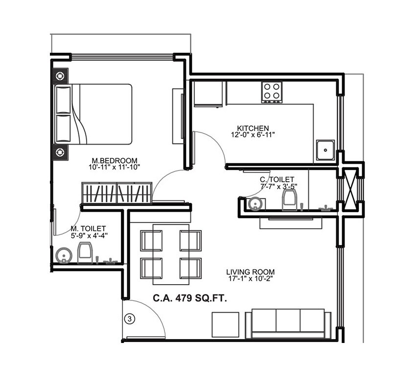 Floor plan of 1 BHK 479 Sq. Ft. Apartment in Khandelwal Saraswati Sadan, Mumbai