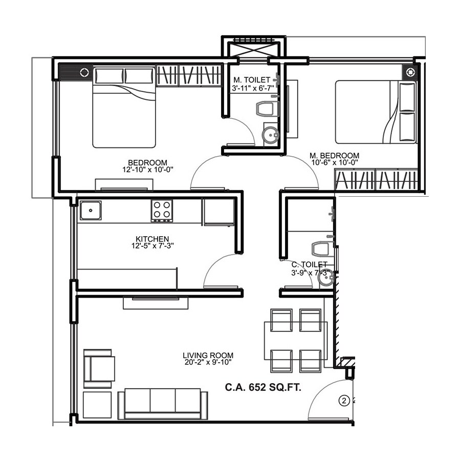 Floor plan of 2 BHK 652 Sq. Ft. Apartment in Khandelwal Saraswati Sadan, Mumbai