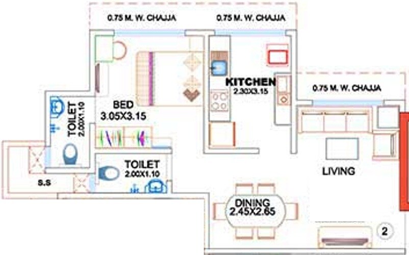 Floor plan of 1 BHK 453 Sq. Ft. Apartment in Khandelwal Yash Park, Mumbai