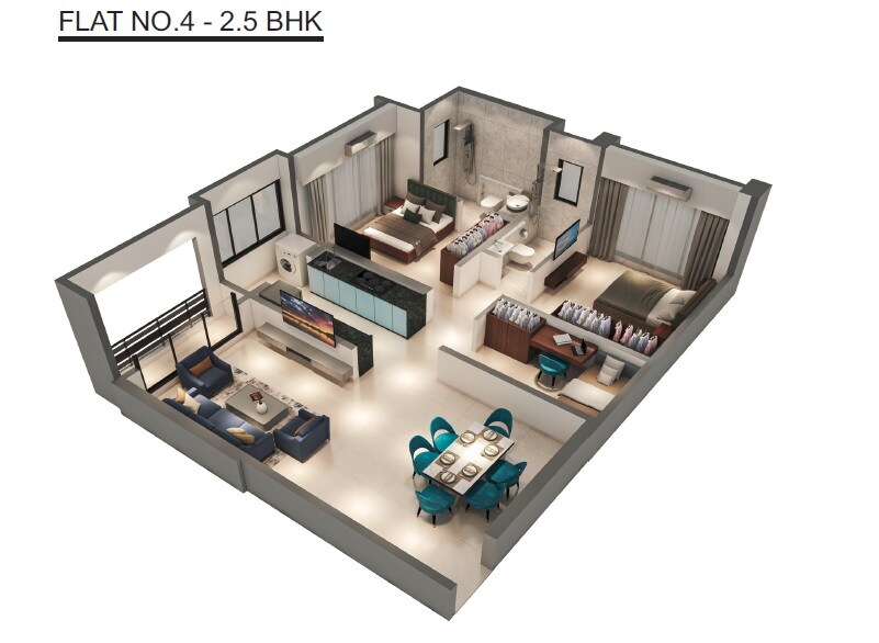 Floor plan of 2 BHK 824 Sq. Ft. Apartment in Khodiyaar Siddharth Nagar Goodwill CHS, Mumbai