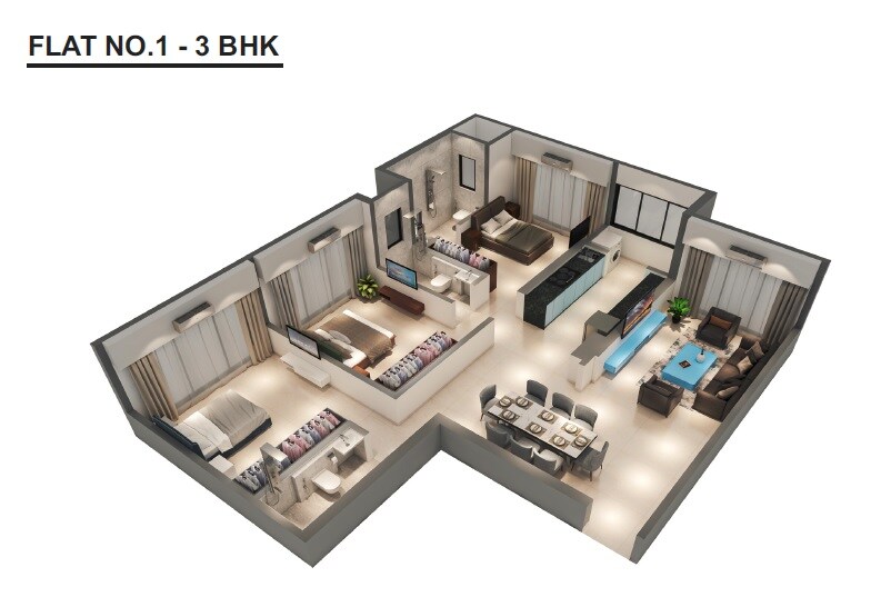 Floor plan of 3 BHK 1004 Sq. Ft. Apartment in Khodiyaar Siddharth Nagar Goodwill CHS, Mumbai