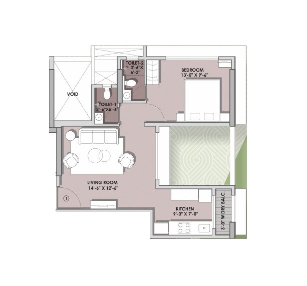 Floor plan of 1 BHK 449 Sq. Ft. Apartment in Khodiyaar Snehal Tower CHS, Mumbai