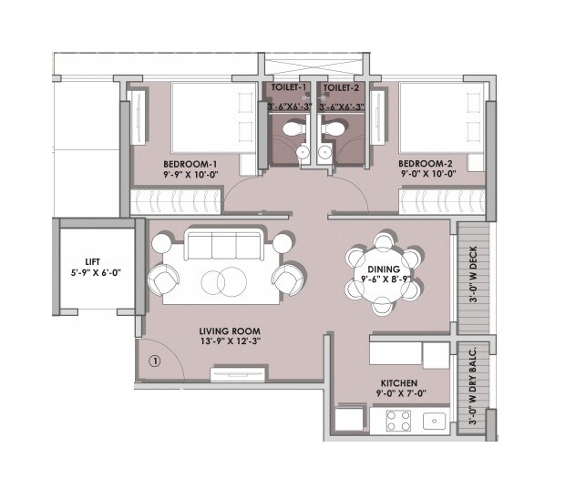 Floor plan of 2 BHK 650 Sq. Ft. Apartment in Khodiyaar Snehal Tower CHS, Mumbai
