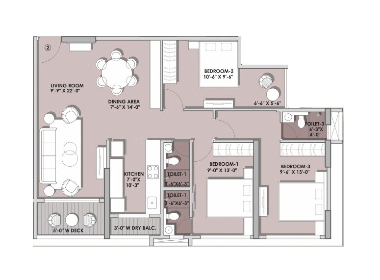 3 BHK 952 Sq. Ft. Apartment
