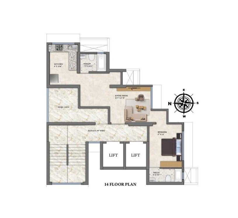 Floor plan of 1 BHK 469 Sq. Ft. Apartment in Khodiyar Jinnal Heights, Mumbai
