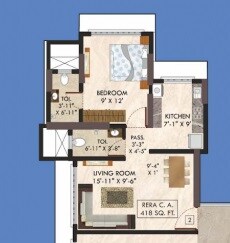 Floor plan of 1 BHK 418 Sq. Ft. Apartment in Khushi Rajkamal, Mumbai