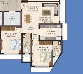 Floor plan of 2 BHK 607 Sq. Ft. Apartment in Khushi Rajkamal, Mumbai