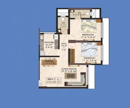Floor plan of 2 BHK 612 Sq. Ft. Apartment in Khushi Rajkamal, Mumbai