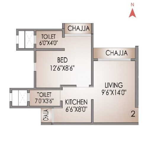 Floor plan of 1 BHK 387 Sq. Ft. Apartment in Kings Anand Dham, Mumbai