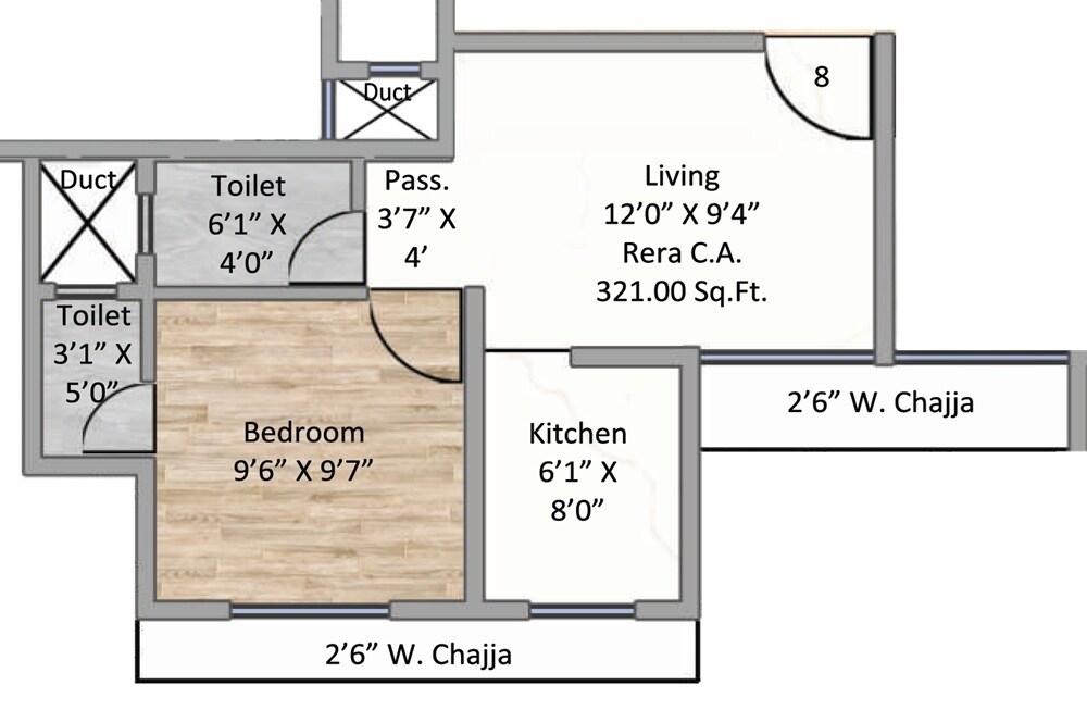 Floor plan of 1 BHK 321 Sq. Ft. Apartment in Kings My Homes, Mumbai