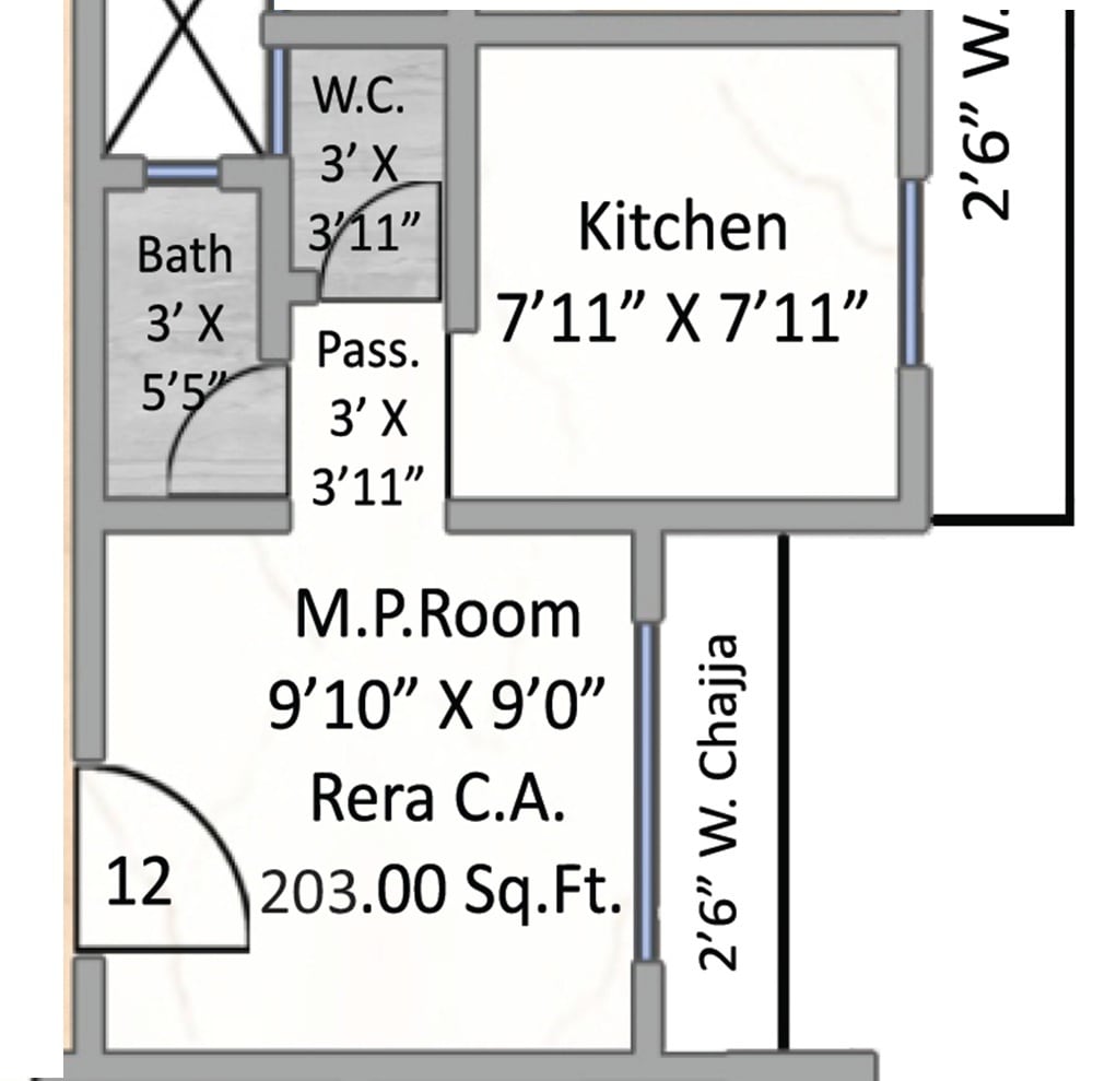 Floor plan of 203 Sq. Ft. Studio in Kings My Homes, Mumbai