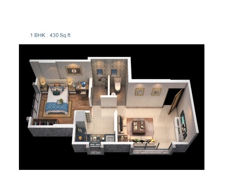 Floor plan of 1 BHK 430 Sq. Ft. Apartment in Kings Paradise, Mumbai
