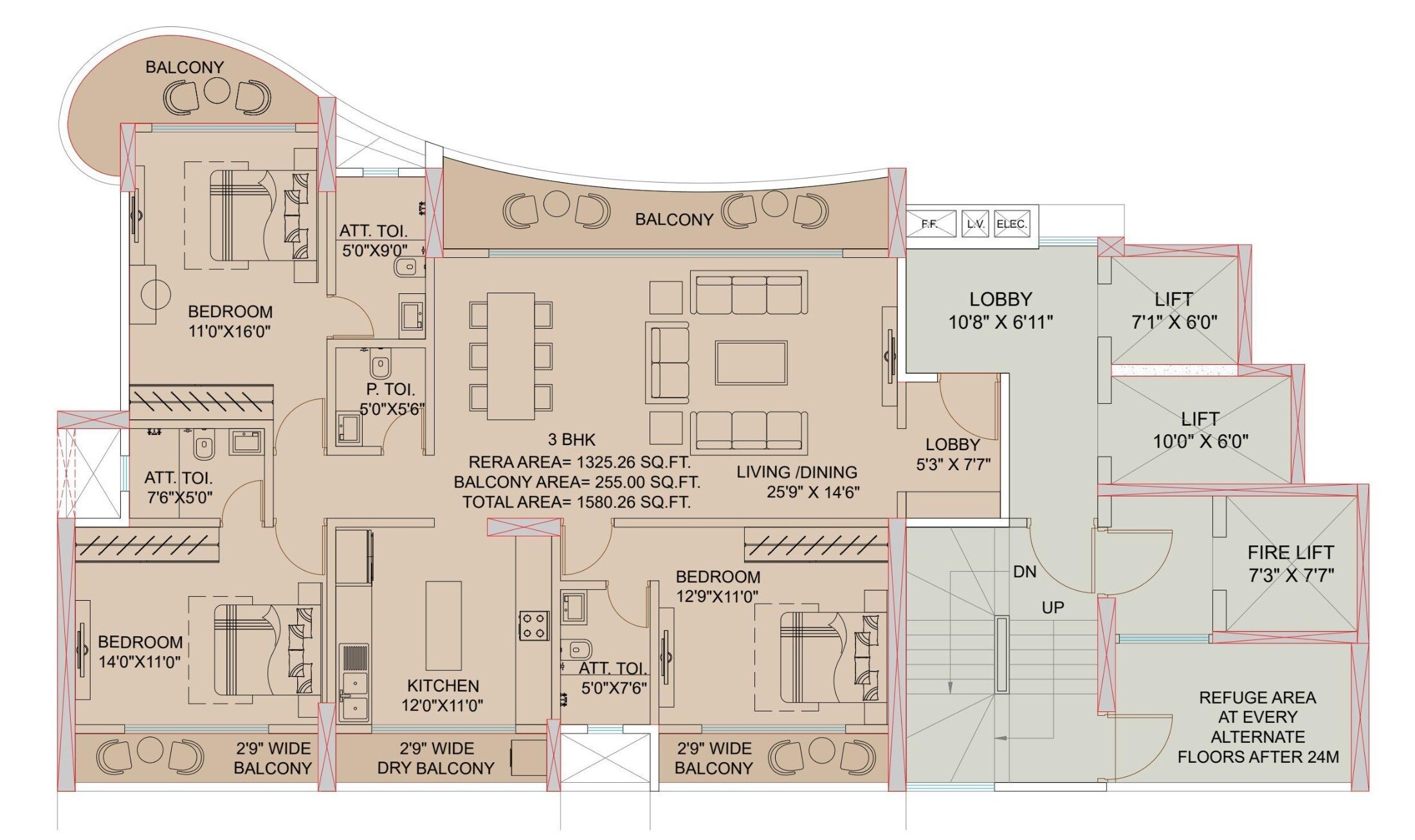 3 BHK 1325 Sq. Ft. Apartment