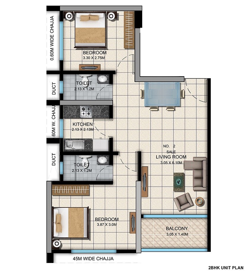 Floor plan of 2 BHK 560 Sq. Ft. Apartment in Kinjal Pride, Mumbai