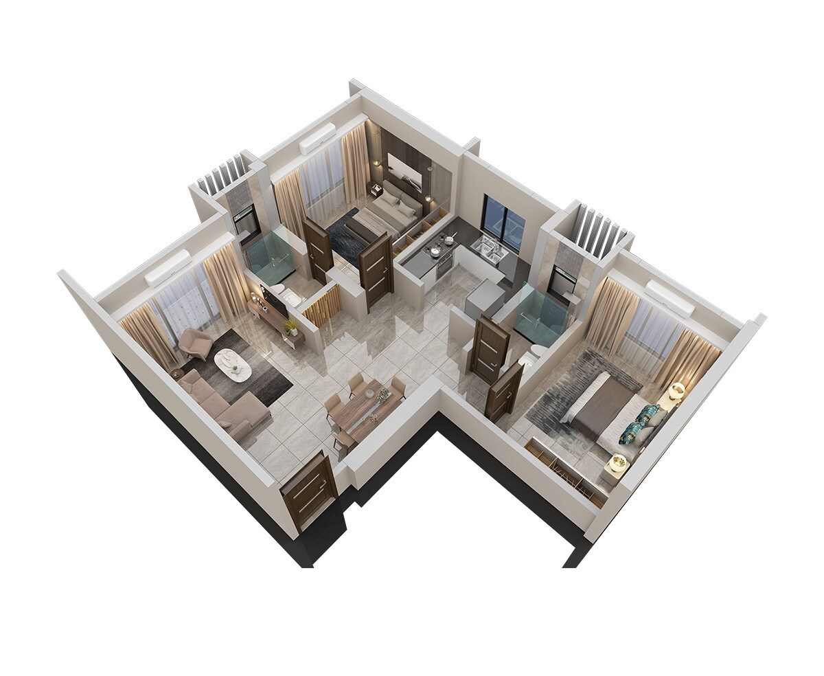 Floor plan of 2 BHK 680 Sq. Ft. Apartment in Kinjal Pride, Mumbai