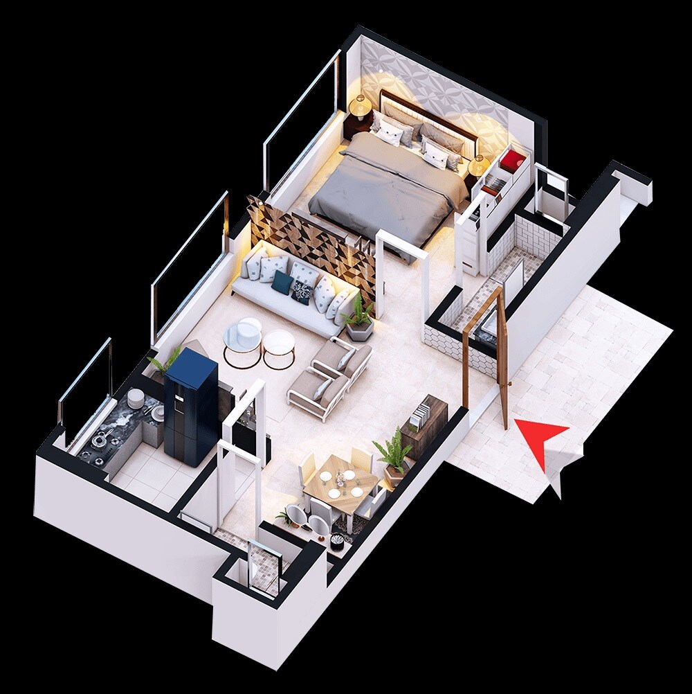 Floor plan of 1 BHK 438 Sq. Ft. Apartment in Kiron Amaresha, Mumbai