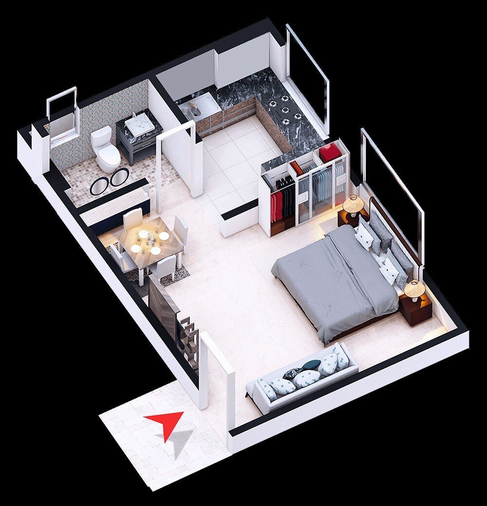 Floor plan of 340 Sq. Ft. Studio in Kiron Amaresha, Mumbai